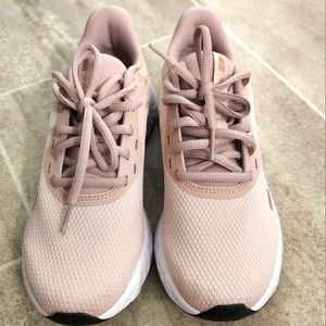 Used Nike Revolution Pink Rose Gold Metallic on logo /running shoes Size 7